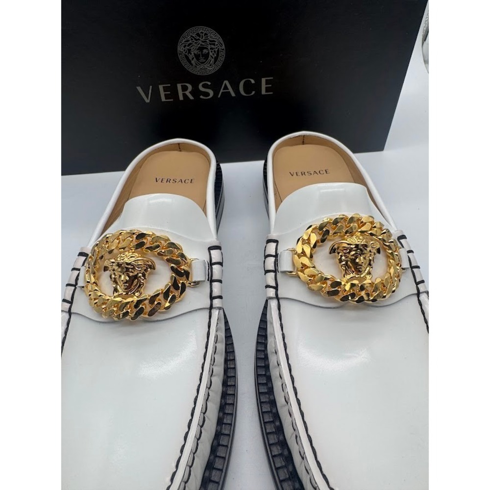 Versace Medusa Biggie White Leather Mule Loafers Gold Hardware IT 39 US 9 NEW - Picture 7 of 14